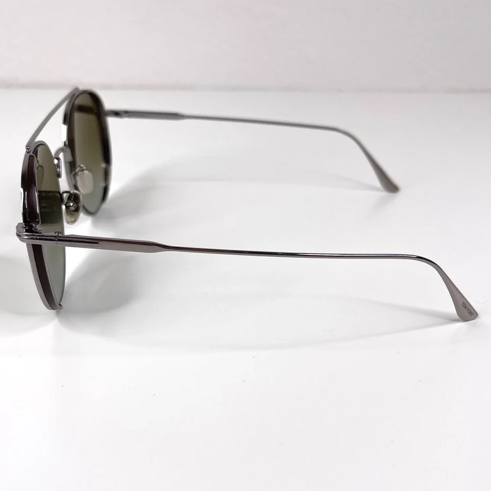 TOM FORD Declan Sunglasses NEW Shiny Light Ruthenium / Green Made In Italy